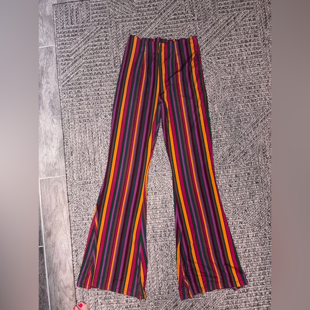 Free People Multicolor Striped Flare Pants MEDIUM summer weight stretch